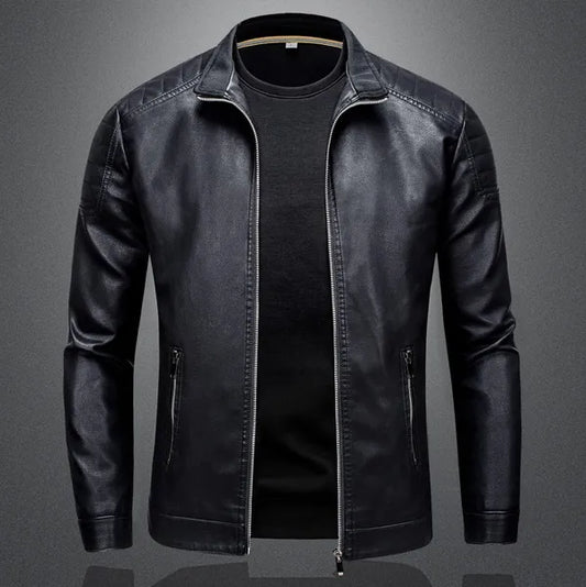 New Men's Leather Slim-fit Motorcycle Zipper Jacket Handsome Jacket Leather Jacket