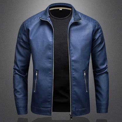 New Men's Leather Slim-fit Motorcycle Zipper Jacket Handsome Jacket Leather Jacket