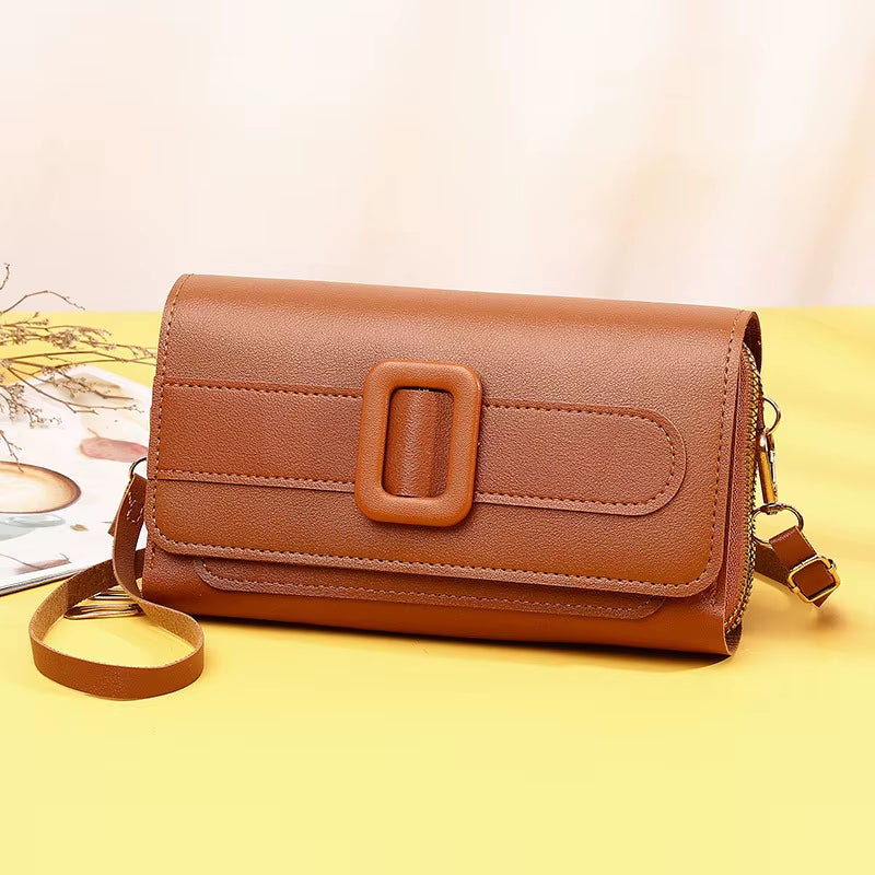 Women Double Layer Large Capacity Wallet Phone Pouch Fashion Shoulder Crossbody Bag Simple Coin Purse Credit Card Holder Satchel