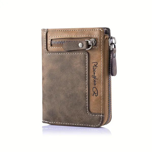 1pc Men's Retro Short Wallet, Multifunctional Fashion Zipper PU Leather Wallet, Ideal Gift For Men