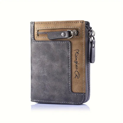 1pc Men's Retro Short Wallet, Multifunctional Fashion Zipper PU Leather Wallet, Ideal Gift For Men