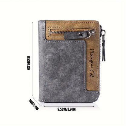 1pc Men's Retro Short Wallet, Multifunctional Fashion Zipper PU Leather Wallet, Ideal Gift For Men