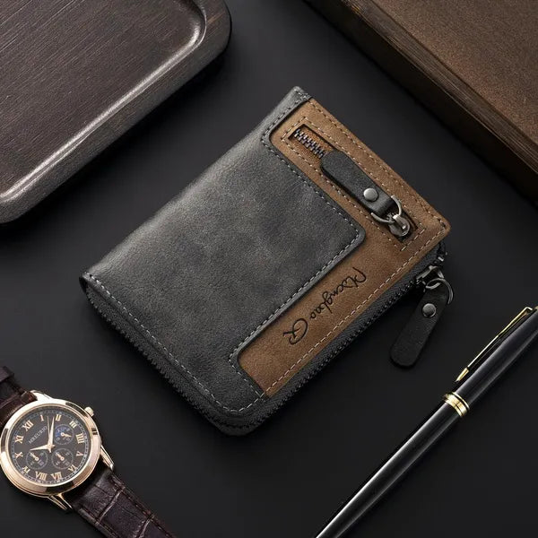 1pc Men's Retro Short Wallet, Multifunctional Fashion Zipper PU Leather Wallet, Ideal Gift For Men