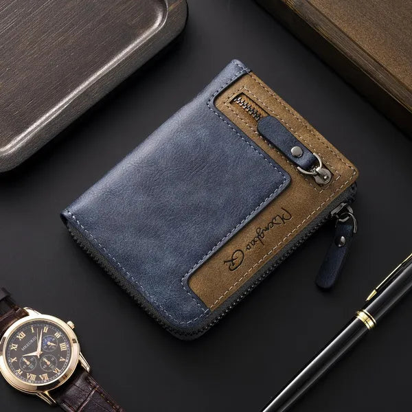 1pc Men's Retro Short Wallet, Multifunctional Fashion Zipper PU Leather Wallet, Ideal Gift For Men