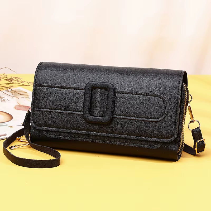 Women Double Layer Large Capacity Wallet Phone Pouch Fashion Shoulder Crossbody Bag Simple Coin Purse Credit Card Holder Satchel