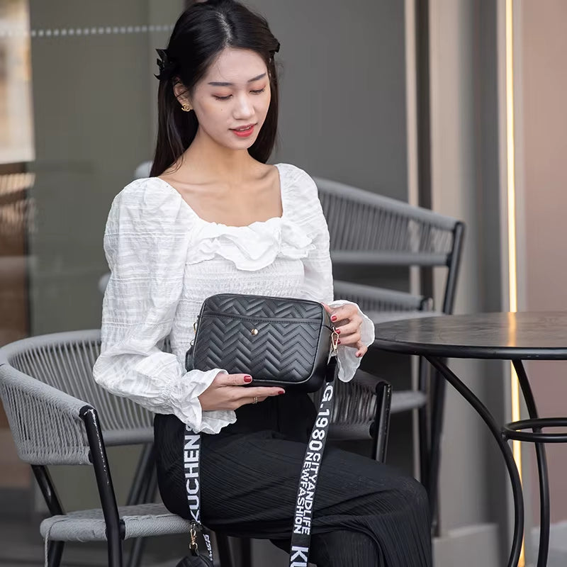 Women'S PU Leather Zipper Crossbody Bag Handbag Fashion Retro Korean V Pattern Causal Travel Bag Female Phone Purse Shoulder Bag