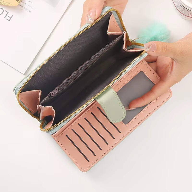 Women Long Wallet Pu Leather Card Holder Large Capacity Hasp Zipper Coin Purse Multi Card Organizer Cell Phone Wristlet Handbag