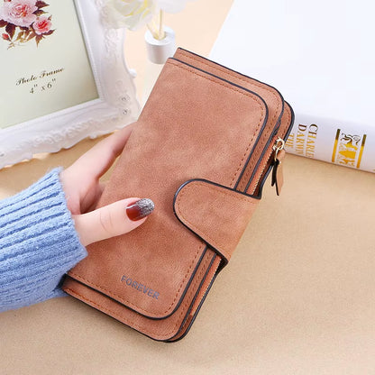 New Buckle Women'S Korean Version Wallet Three Fold Fashion Women'S Bag Multi-Card Women'S Purse Frosted Two-Tone Fabric