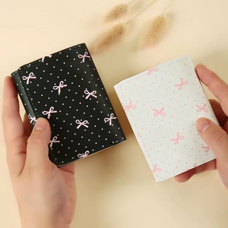 Cute Bow Wallet Women Sweet Pink Color Style Floral Purse Card Holder for Girl Portable Travel Cash Coin Photo Card Bag