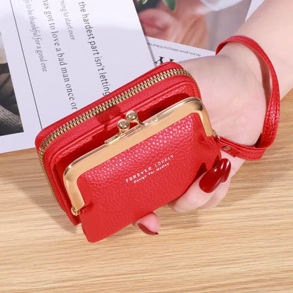 2023 New Women'S Wallet Card Holder Wrist Strap Short Wallet Multi-Cards Holder Coin Purse Women Leather Zipper Hasp Clutch Bag