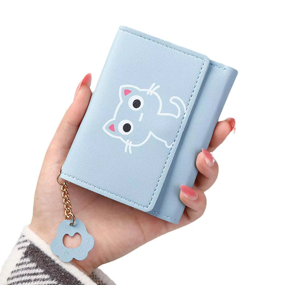 Korean Cute Cartoon Cat Women Wallets Small Credit Portable PU Leather Coin Purses Wallets Short Gifts Girls Holder Wallet Y9U8