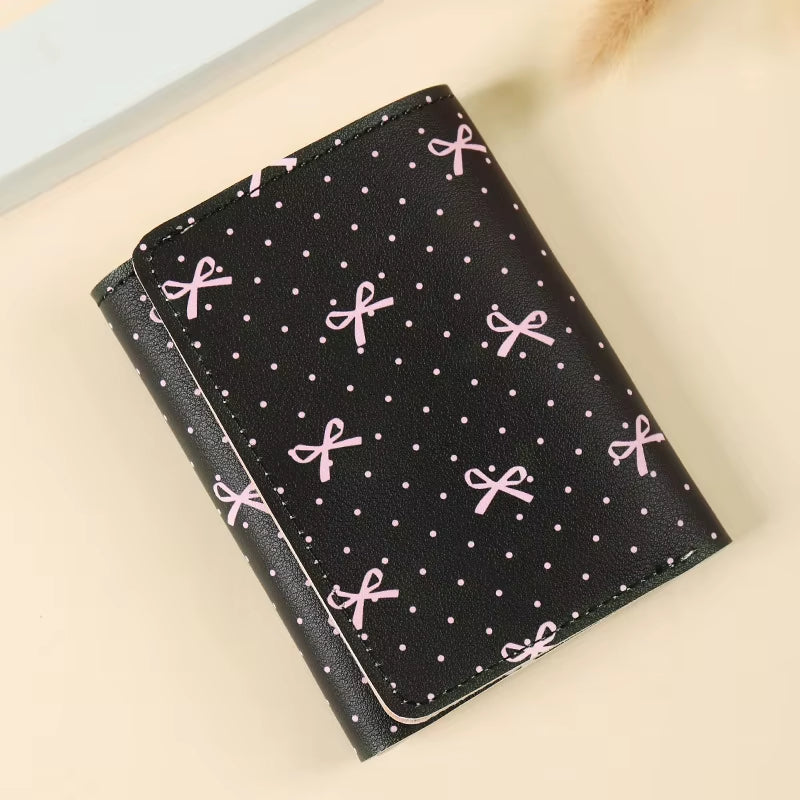 Cute Bow Wallet Women Sweet Pink Color Style Floral Purse Card Holder for Girl Portable Travel Cash Coin Photo Card Bag