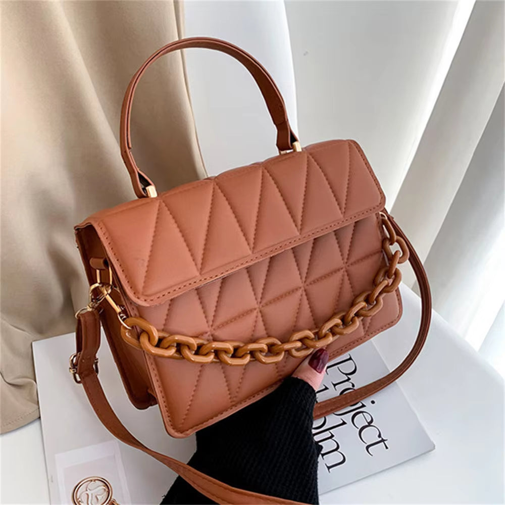 Fashion Plaid Women Shoulder Bag Chain Crossbody Bags Brand Designer Trendy Female Handbags and Purses Small Flap Top Handle Bag