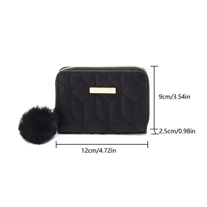 Simple Fashion Short Wallets for Women Coin Purse with Plush Pendant Card ID Holders Money Bag Bolso De Mujer Bolsa Feminina