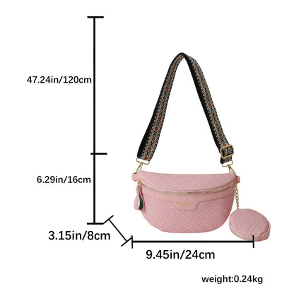 Jacquard Woven Strap Banana Bag PU Leather Waist Bag with Coin Purse Women'S Fashion Crossbody Bag Ladies Chest Bag Shoulder Bag