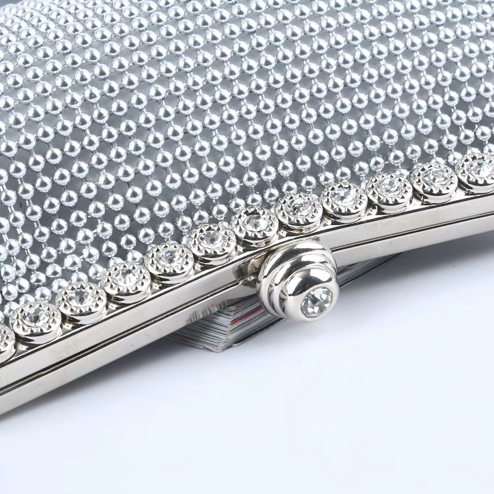 Evening Gold Clutch Bag Glitter Bead DESIGN Elegant Woman Party Bags Vintage Fashion Bridal Purse Silver Handbags Night Bag