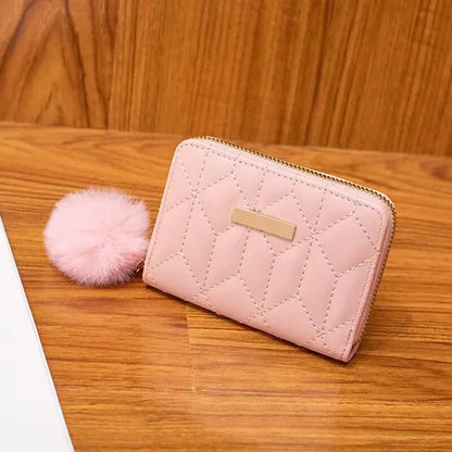 Simple Fashion Short Wallets for Women Coin Purse with Plush Pendant Card ID Holders Money Bag Bolso De Mujer Bolsa Feminina