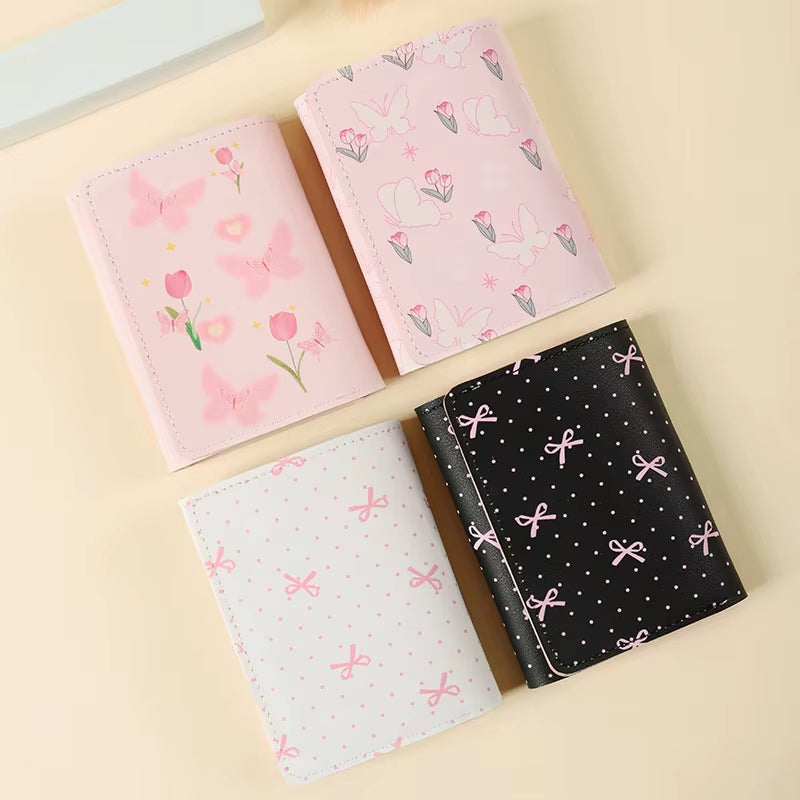 Cute Bow Wallet Women Sweet Pink Color Style Floral Purse Card Holder for Girl Portable Travel Cash Coin Photo Card Bag