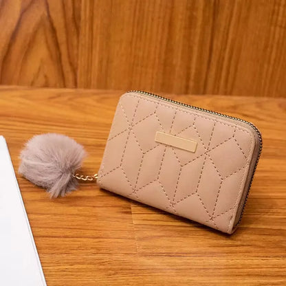 Simple Fashion Short Wallets for Women Coin Purse with Plush Pendant Card ID Holders Money Bag Bolso De Mujer Bolsa Feminina