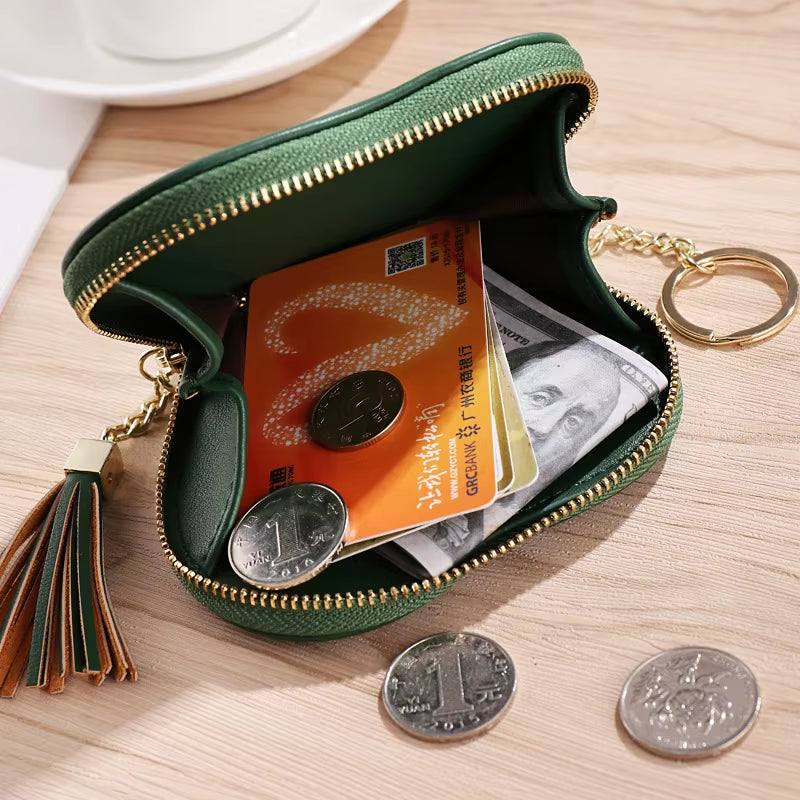 Fashion Heart Shape Women'S Wallets PU Leather Tassels Zipper Mini Clutch Key Ring Coin Money Bag Girls Cute Small Purse