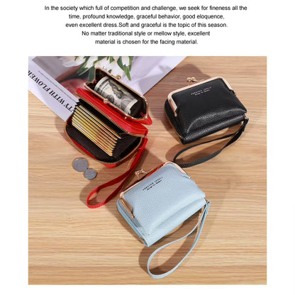 2023 New Women'S Wallet Card Holder Wrist Strap Short Wallet Multi-Cards Holder Coin Purse Women Leather Zipper Hasp Clutch Bag