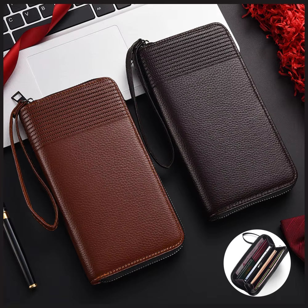 New Color Men`S Long Wallet for Men Rfid Blocking Clutch Organizer Zipper Leather Business Id Credit Card Holder Purse New