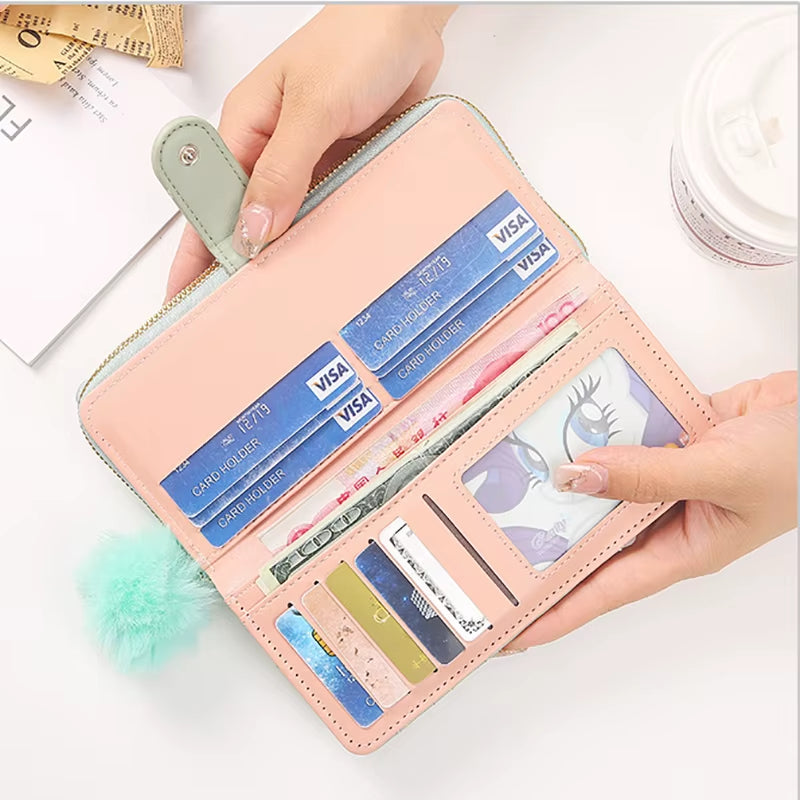 Women Long Wallet Pu Leather Card Holder Large Capacity Hasp Zipper Coin Purse Multi Card Organizer Cell Phone Wristlet Handbag