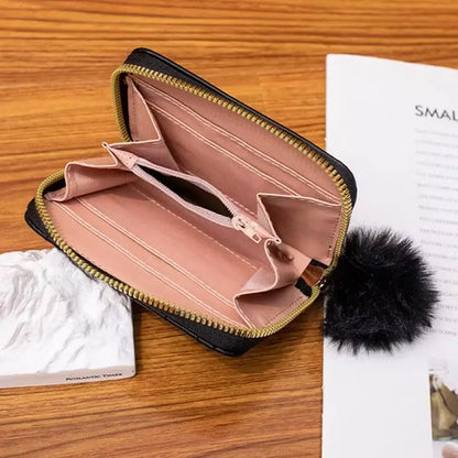 Simple Fashion Short Wallets for Women Coin Purse with Plush Pendant Card ID Holders Money Bag Bolso De Mujer Bolsa Feminina