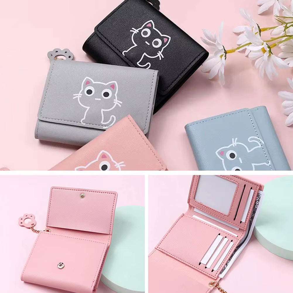 Korean Cute Cartoon Cat Women Wallets Small Credit Portable PU Leather Coin Purses Wallets Short Gifts Girls Holder Wallet Y9U8