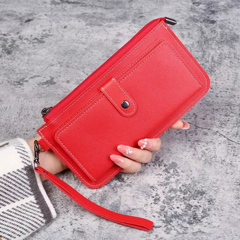 Fashion Women Wallets Simple Zipper Purses Black White Gray Red Long Section Clutch Wallet Soft PU Leather Money Bag