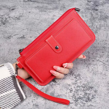 Fashion Women Wallets Simple Zipper Purses Black White Gray Red Long Section Clutch Wallet Soft PU Leather Money Bag