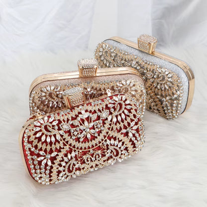 Diamond Evening Clutch for Women Wedding Mini Purse Chain Shoulder Bag Small Hollow Out Flowers Crystal Party Handbag