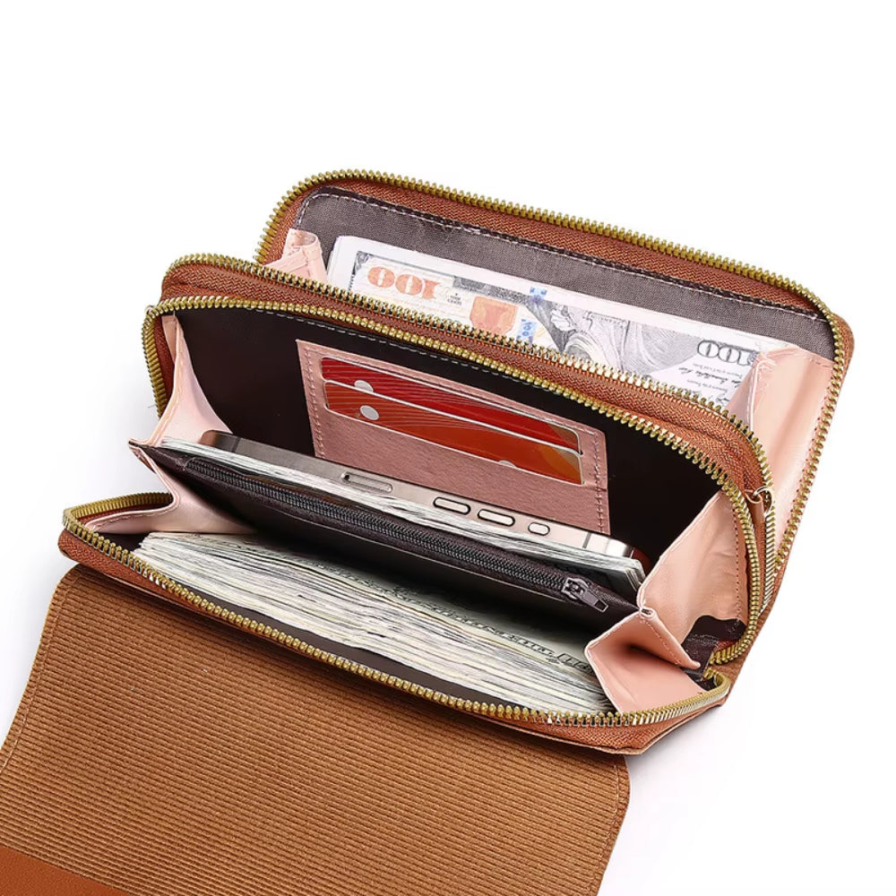 Women Double Layer Large Capacity Wallet Phone Pouch Fashion Shoulder Crossbody Bag Simple Coin Purse Credit Card Holder Satchel