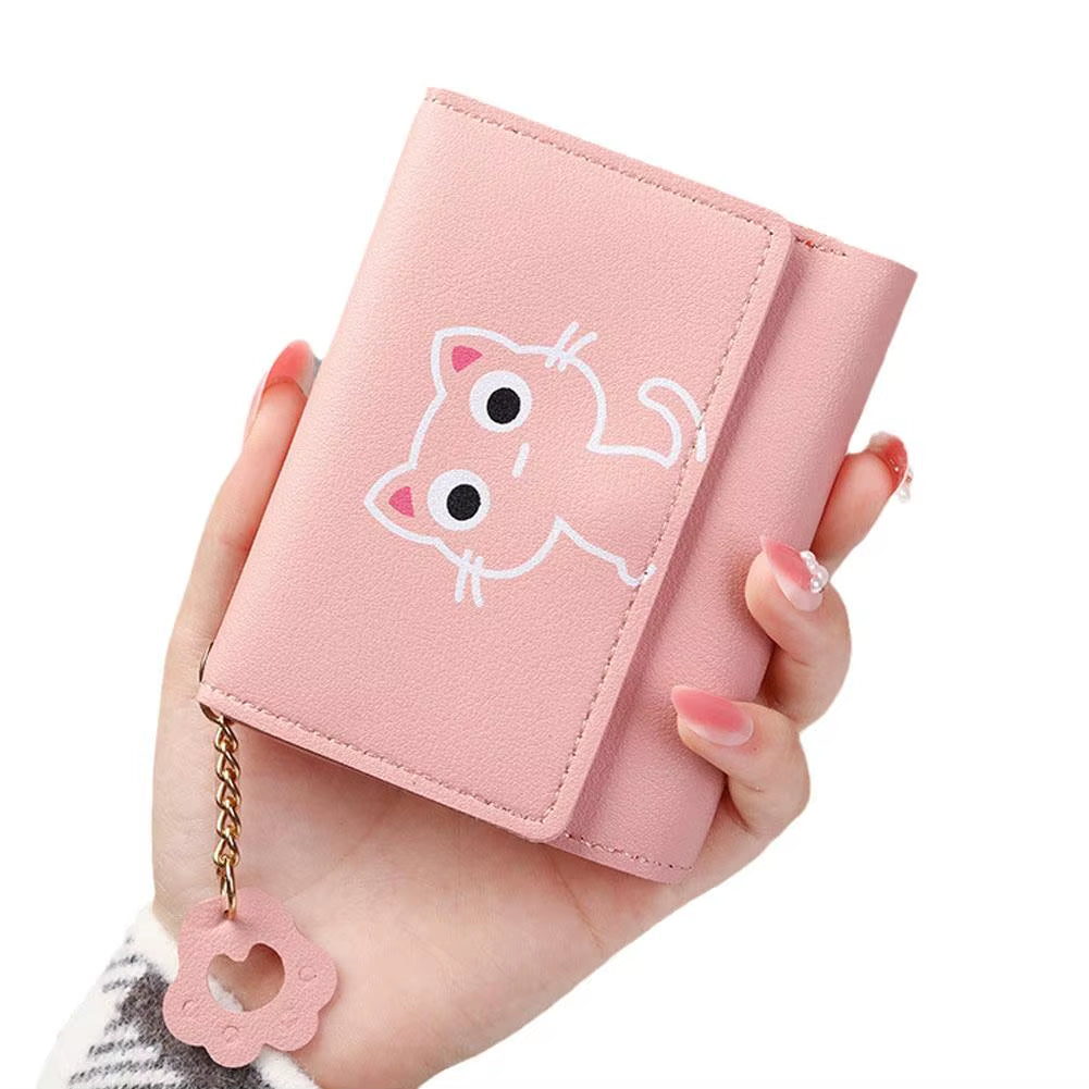 Korean Cute Cartoon Cat Women Wallets Small Credit Portable PU Leather Coin Purses Wallets Short Gifts Girls Holder Wallet Y9U8