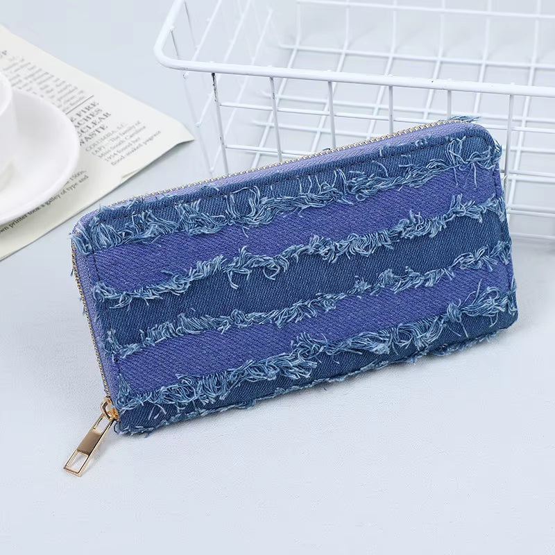 1Pc Denim Wallet, Women'S Zipper Clutch Coin Purse, Niche Design Card Holder, ID Bag, Bag Gift Wallets for Women