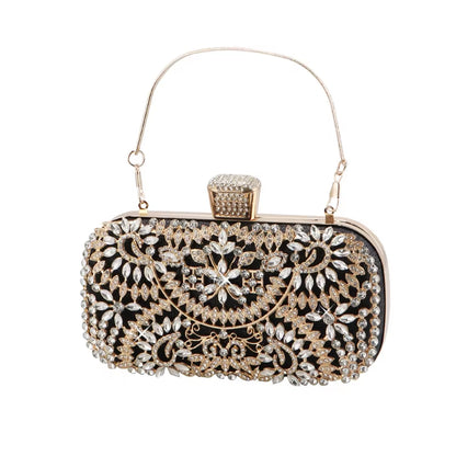 Diamond Evening Clutch for Women Wedding Mini Purse Chain Shoulder Bag Small Hollow Out Flowers Crystal Party Handbag