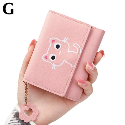 Korean Cute Cartoon Cat Women Wallets Small Credit Portable PU Leather Coin Purses Wallets Short Gifts Girls Holder Wallet Y9U8