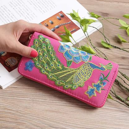 Ethnic Style Embroidery Ladies Wallets Rose Pattern Long Clutch Cloth Money Bag Large Capacity Phone Pocket Women Coin Purse