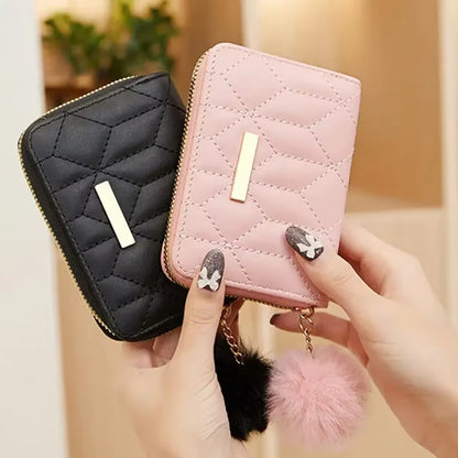 Simple Fashion Short Wallets for Women Coin Purse with Plush Pendant Card ID Holders Money Bag Bolso De Mujer Bolsa Feminina