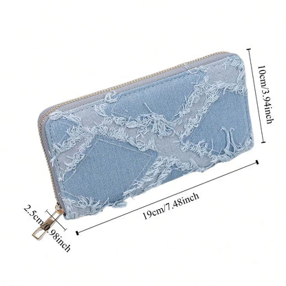 1Pc Denim Wallet, Women'S Zipper Clutch Coin Purse, Niche Design Card Holder, ID Bag, Bag Gift Wallets for Women