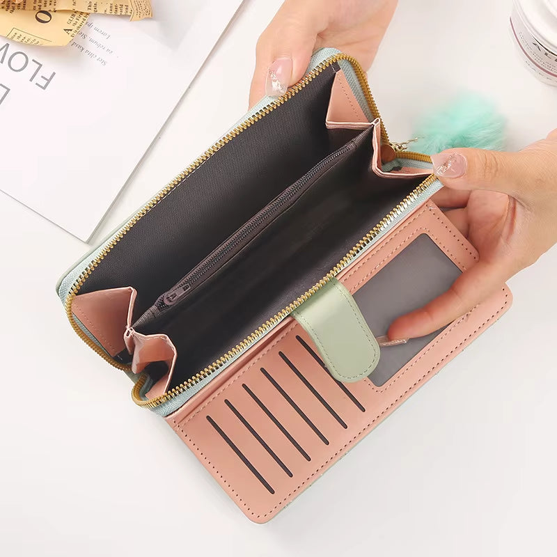 Women Long Wallet Pu Leather Card Holder Large Capacity Hasp Zipper Coin Purse Multi Card Organizer Cell Phone Wristlet Handbag