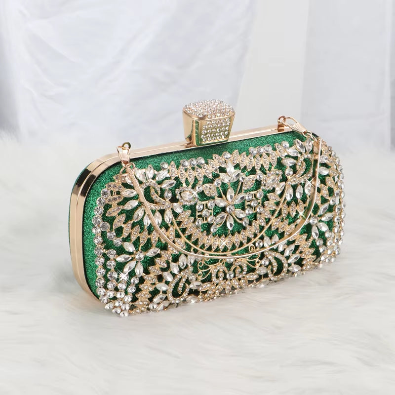 Diamond Evening Clutch for Women Wedding Mini Purse Chain Shoulder Bag Small Hollow Out Flowers Crystal Party Handbag