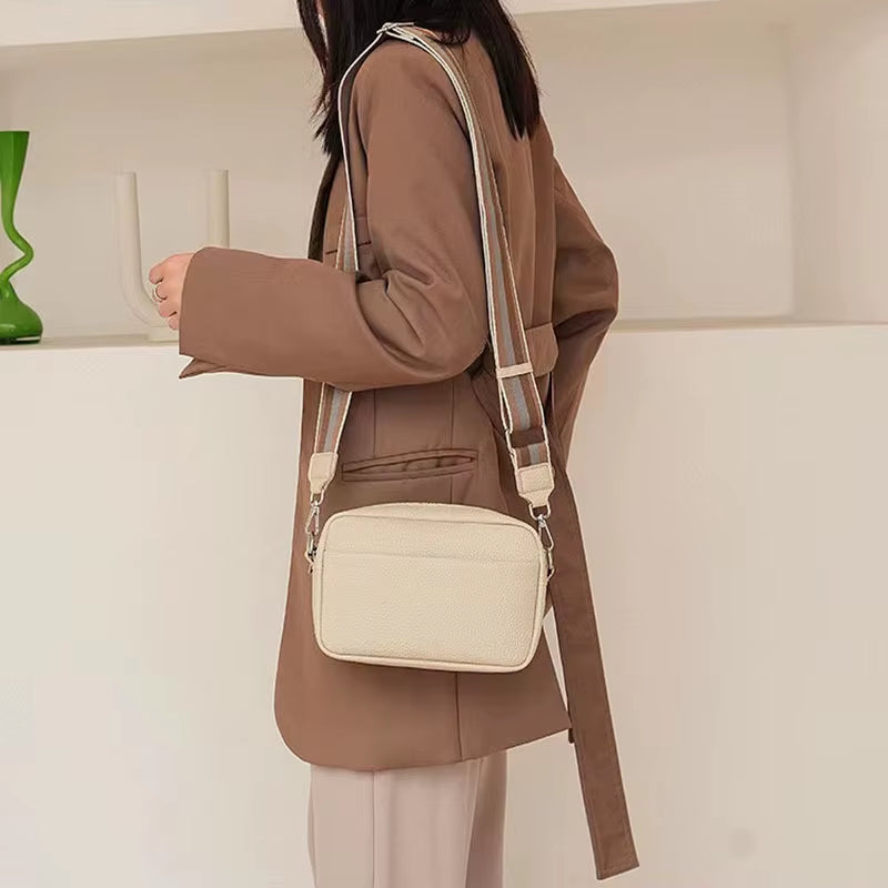 Small Cross Body Bag for Women 2023 New Summer White Sling Purse Soft Pu Leather Wide Shoulder Strap Side Bag Casual