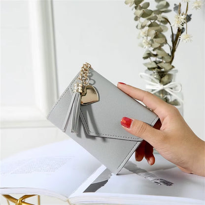 Short Women'S Wallet Tassel Pendant Coin Purse Mini Portable Lady Leather Folding Envelope Card Holder Money Bag Girls Gift