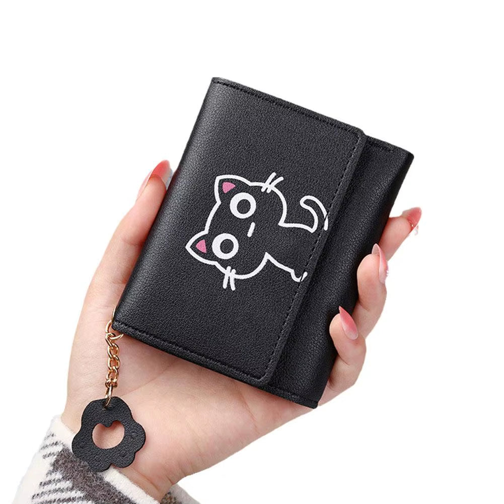 Korean Cute Cartoon Cat Women Wallets Small Credit Portable PU Leather Coin Purses Wallets Short Gifts Girls Holder Wallet Y9U8