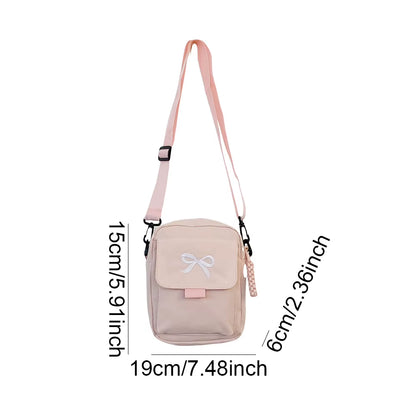 Women'S Nylon Sling Purse Solid Color Versatile Mini Crossbody Bag Adjustable Strap Daily Shoulder Bags Trendy Bow Messenger Bag