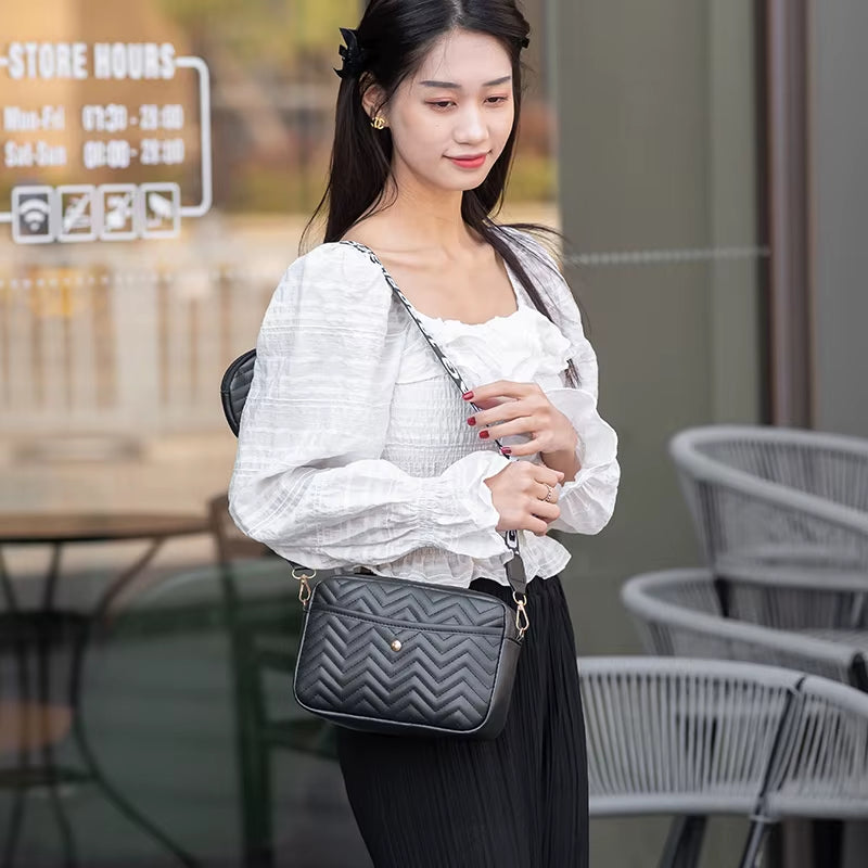 Women'S PU Leather Zipper Crossbody Bag Handbag Fashion Retro Korean V Pattern Causal Travel Bag Female Phone Purse Shoulder Bag