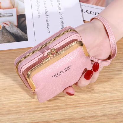 2023 New Women'S Wallet Card Holder Wrist Strap Short Wallet Multi-Cards Holder Coin Purse Women Leather Zipper Hasp Clutch Bag