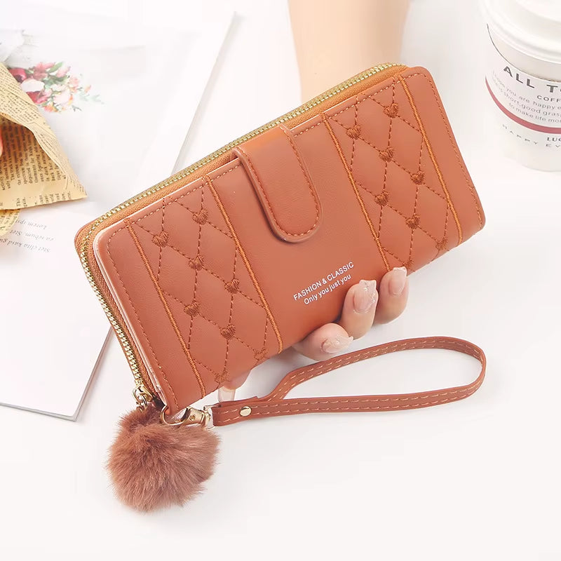 Women Long Wallet Pu Leather Card Holder Large Capacity Hasp Zipper Coin Purse Multi Card Organizer Cell Phone Wristlet Handbag