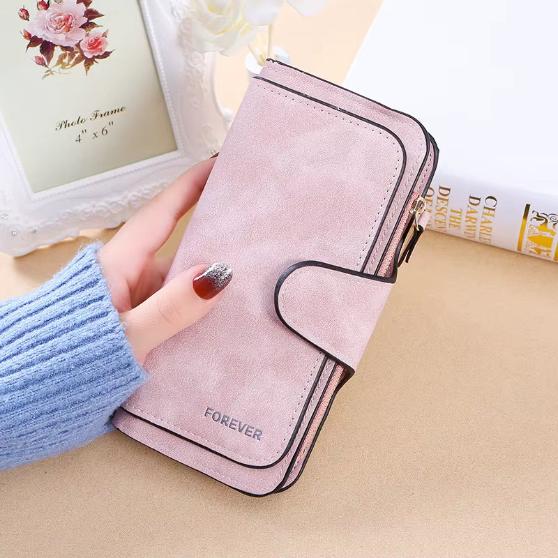 New Buckle Women'S Korean Version Wallet Three Fold Fashion Women'S Bag Multi-Card Women'S Purse Frosted Two-Tone Fabric